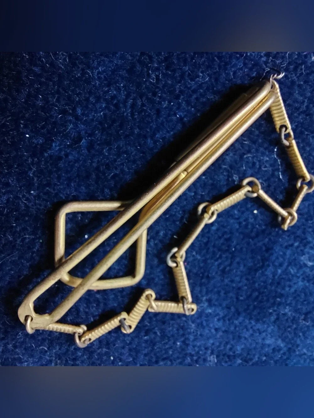 ​VTG Estate Swank Gold Tone Art Deco Geometric Tie Clip Chain Bar Pat 1865995